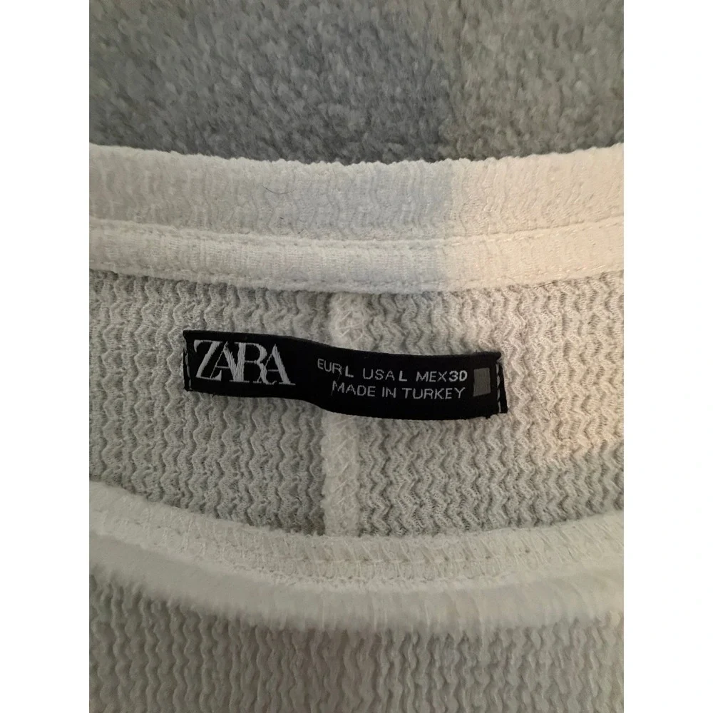 Zara Textured Knit‎ Puff Sleeve Top Cream Off White Short Sleeve Blouse Large